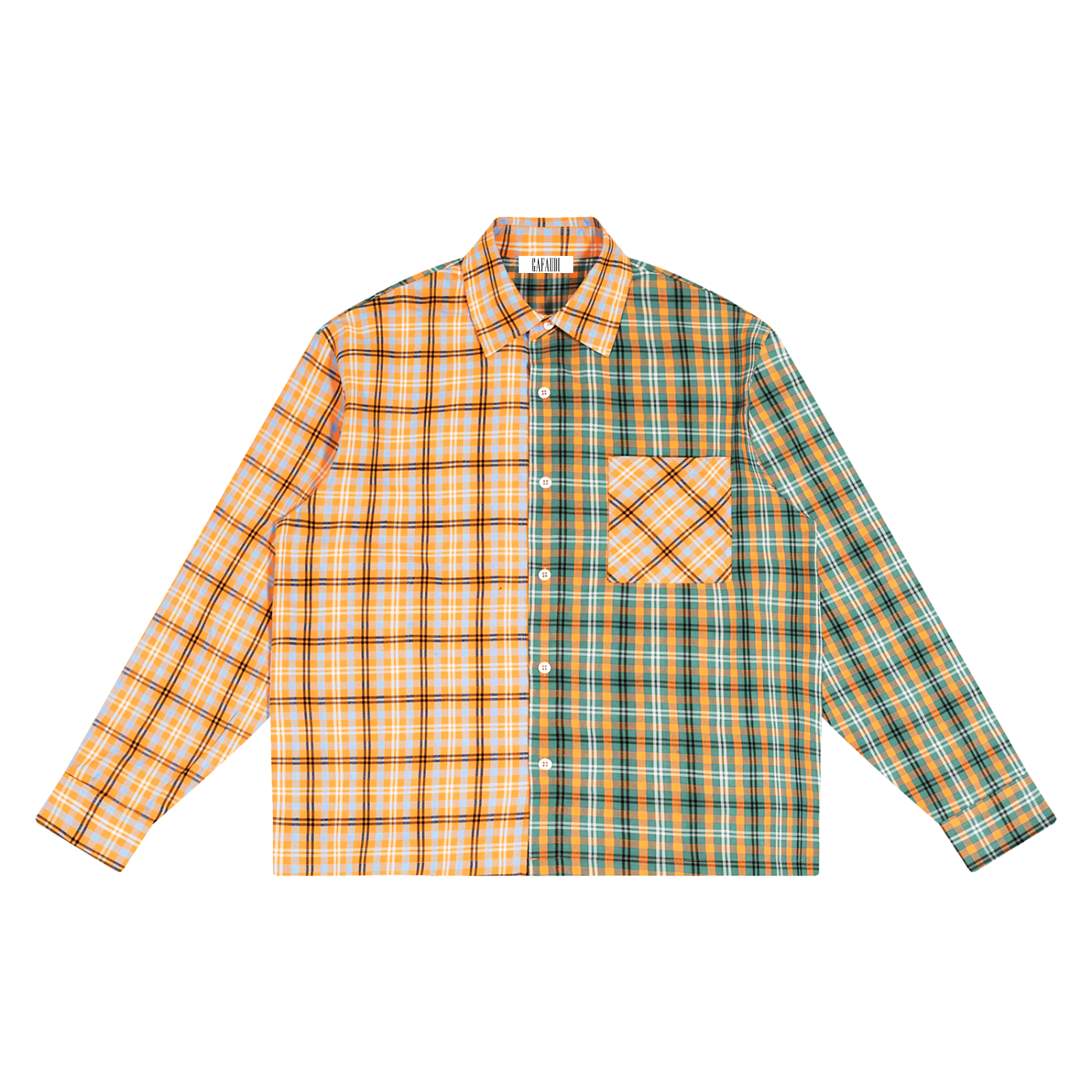GAFAUDI Unisex Oversized Plaid Color Block Shirt