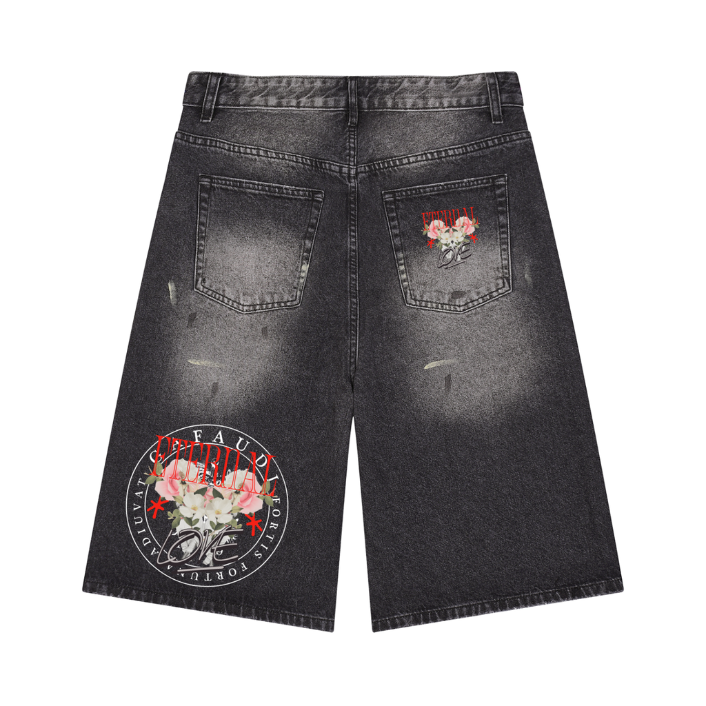 GAFAUDI Men’s Vintage Wash Wide Leg Denim Shorts