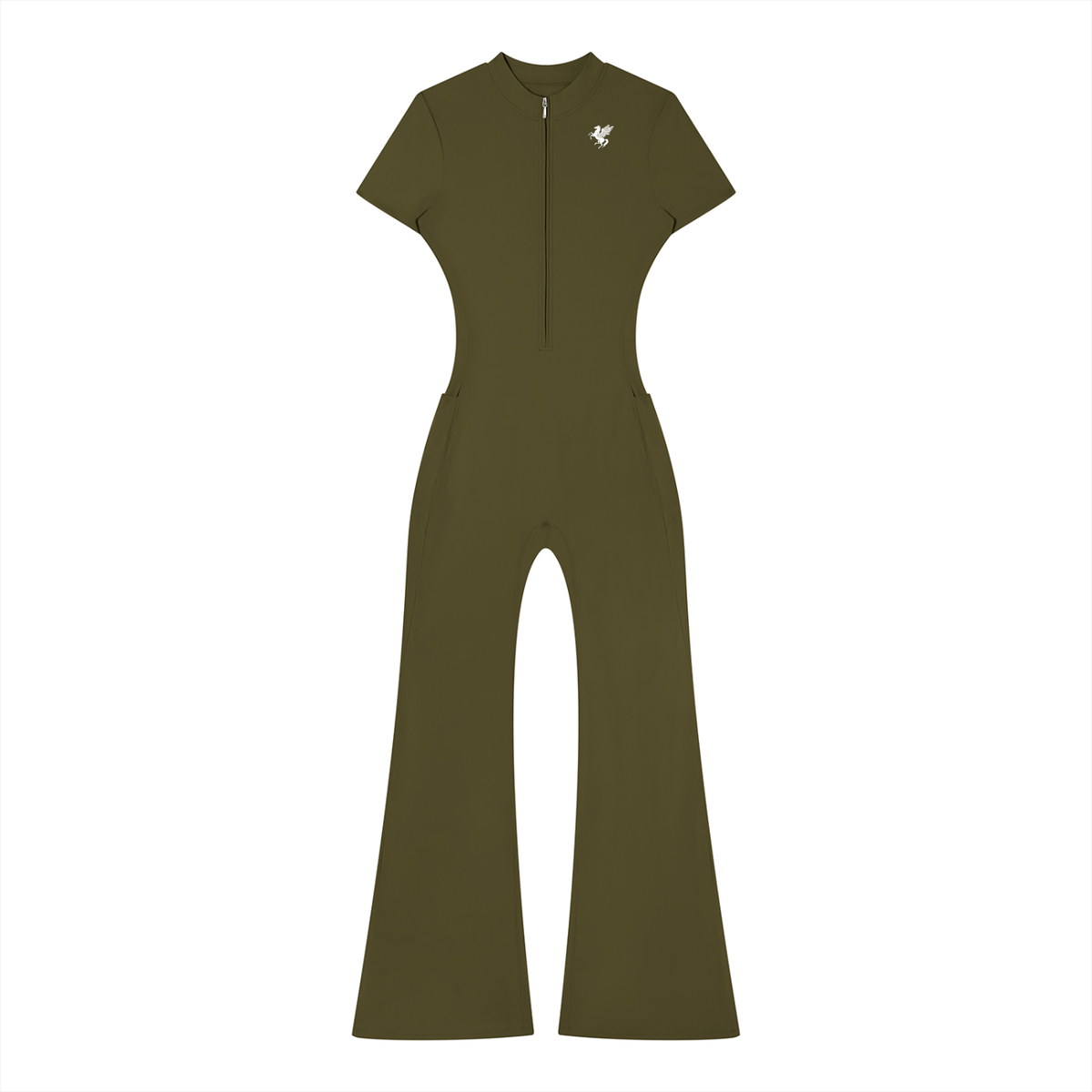 GAFAUDI Women’s Tight Flared Leg Quarter-Zip Jumpsuit