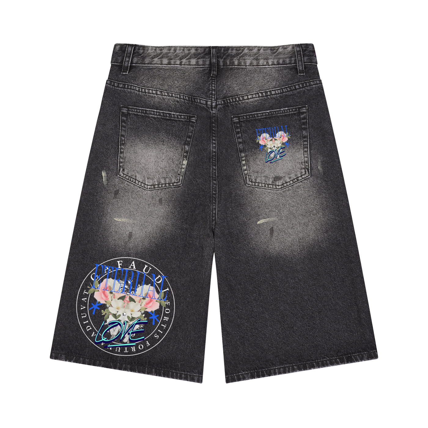 GAFAUDI Men’s Vintage Wash Wide Leg Denim Shorts