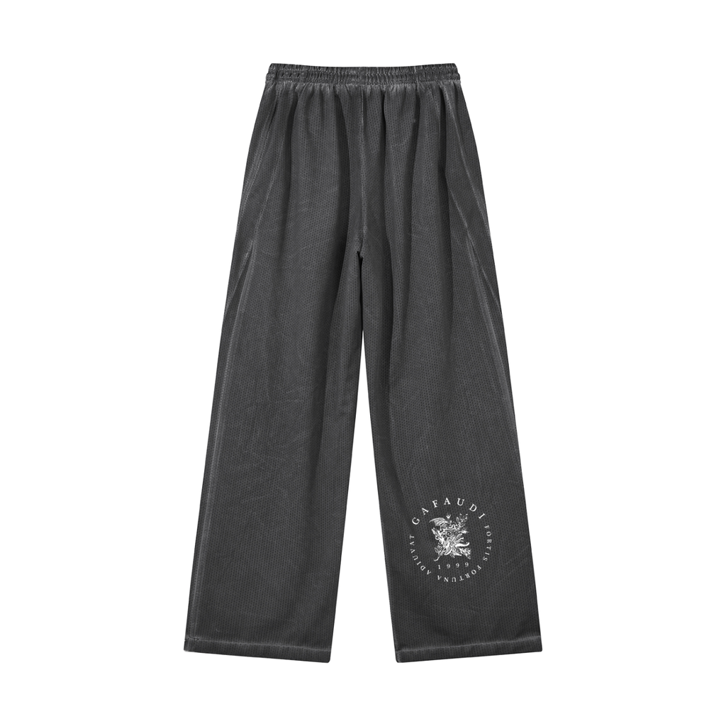 GAFAUDI Unisex Vintage Wash Wide Leg Mesh Sweatpants