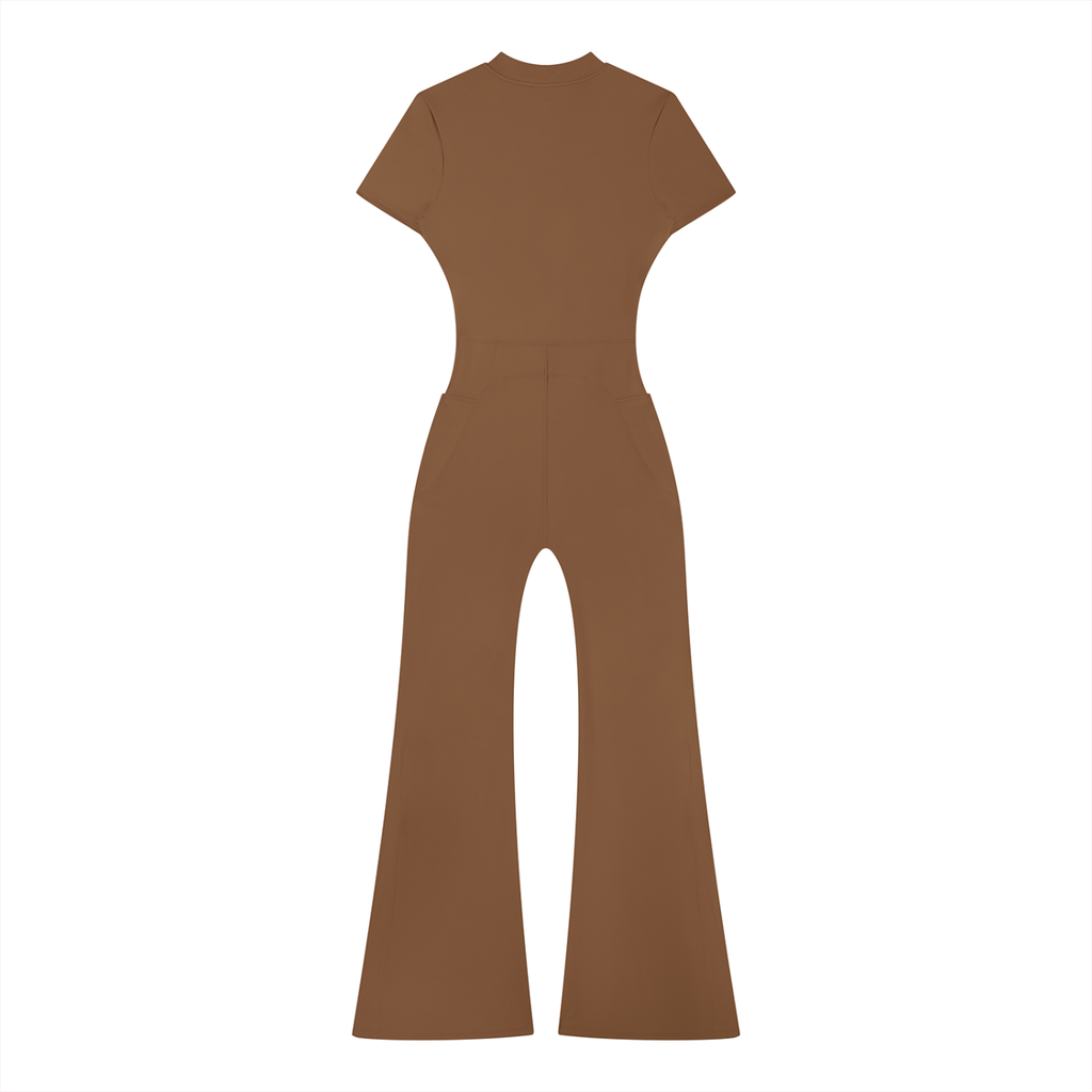 GAFAUDI Women’s Tight Flared Leg Quarter-Zip Jumpsuit