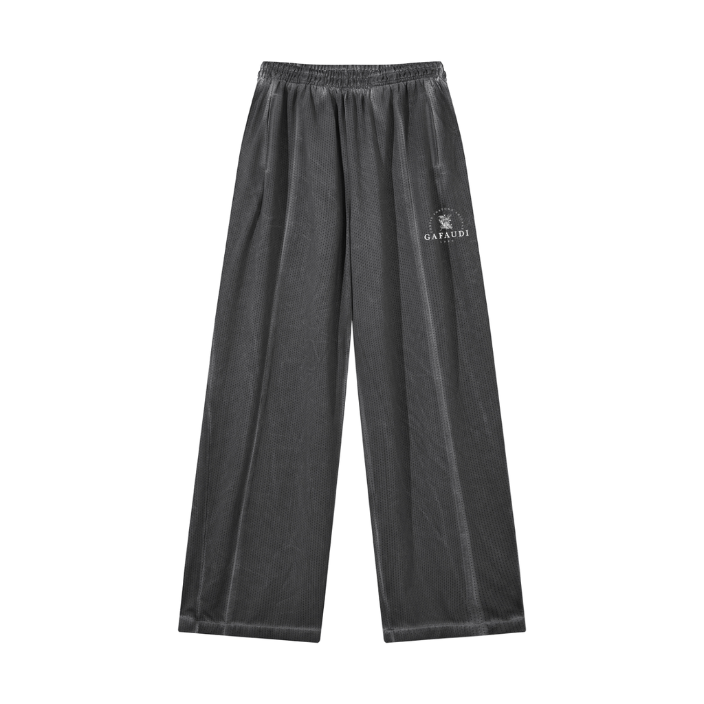 GAFAUDI Unisex Vintage Wash Wide Leg Mesh Sweatpants
