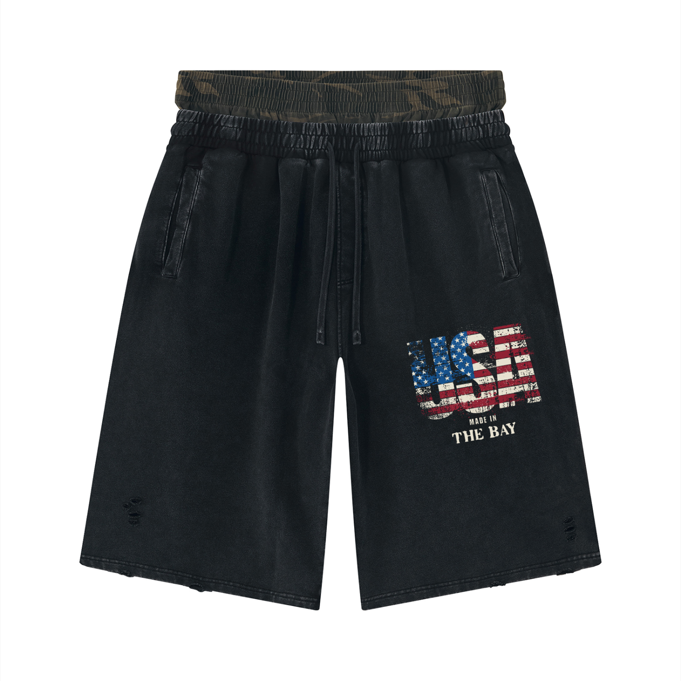 GAFAUDI Unisex Vintage Wash Distressed Wide Leg Shorts