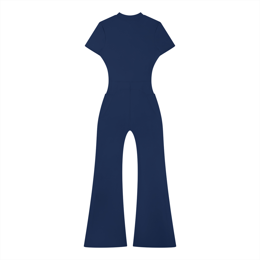 GAFAUDI Women’s Tight Flared Leg Quarter-Zip Jumpsuit