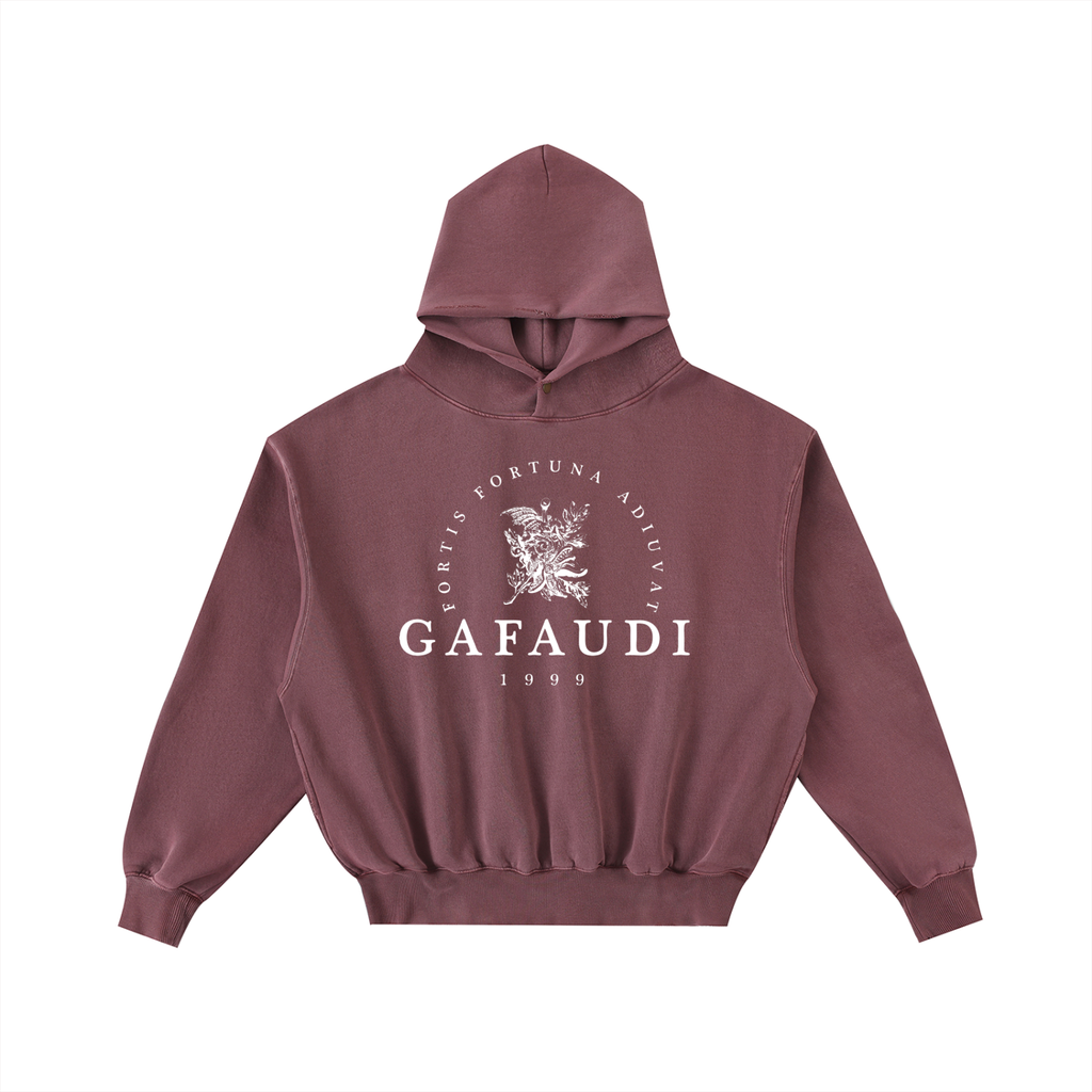 GAFAUDI Frayed Enzyme Washed Fleece Hoodie