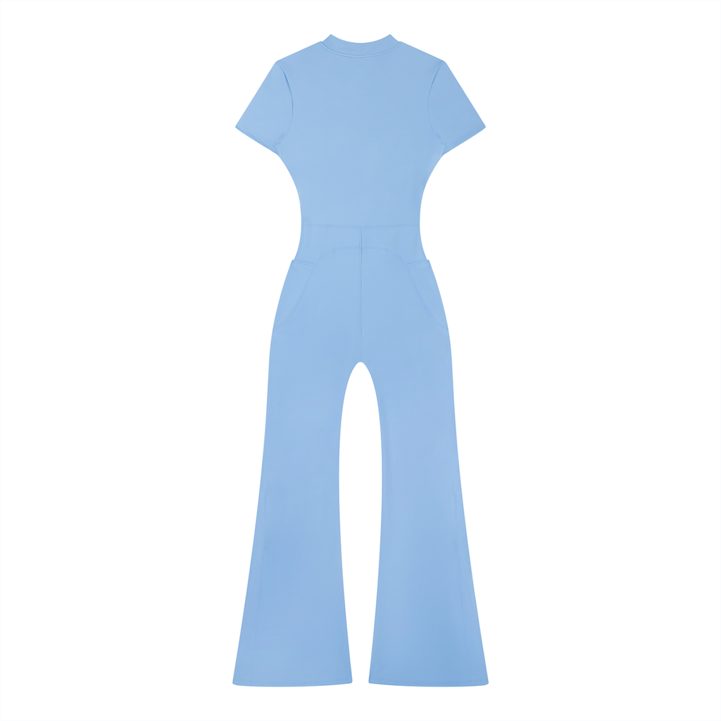GAFAUDI Women’s Tight Flared Leg Quarter-Zip Jumpsuit