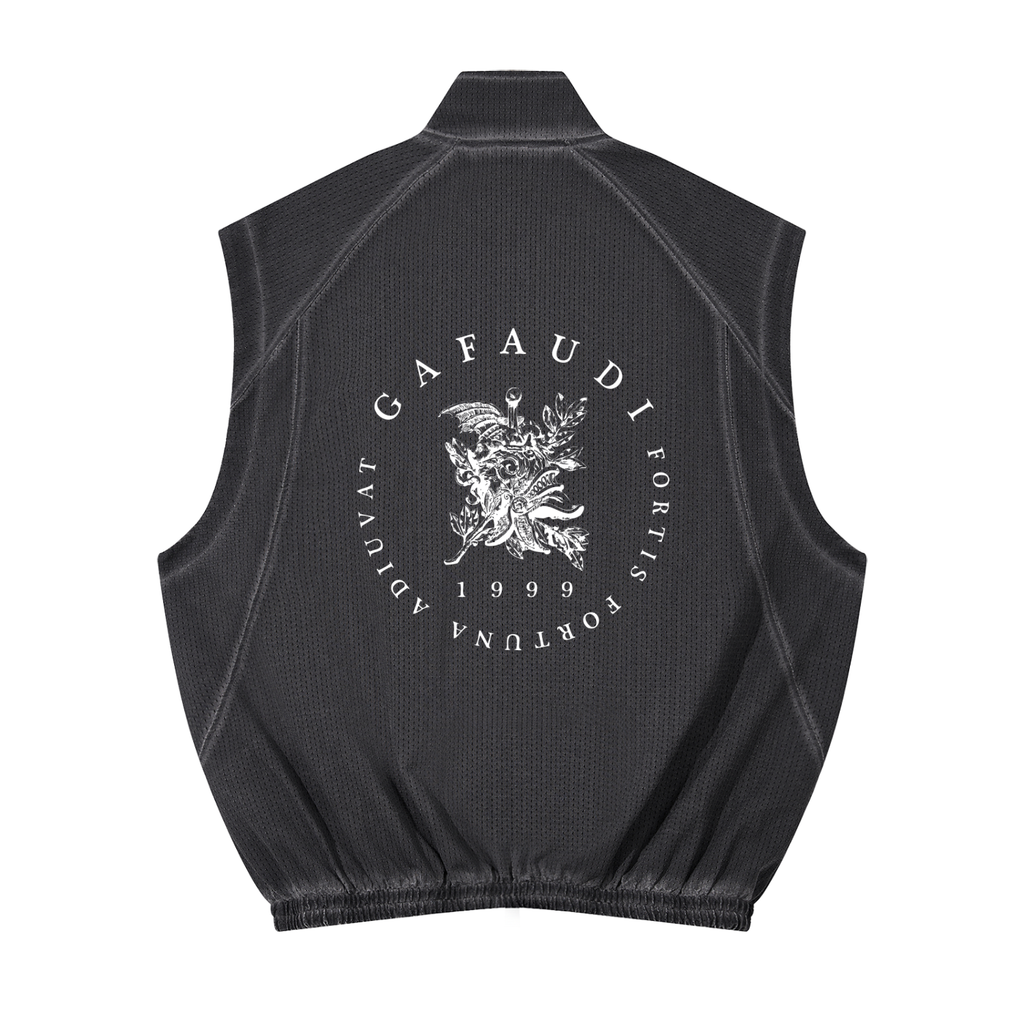 GAFAUDI Unisex Vintage Wash Mesh Full-Zip Vest