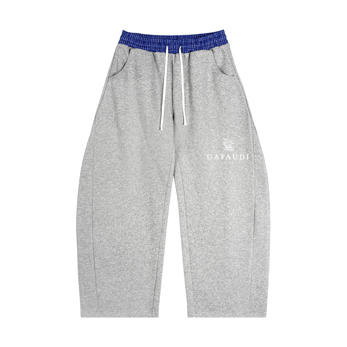 GAFAUDI Plaid Waistband Barrel Sweatpants