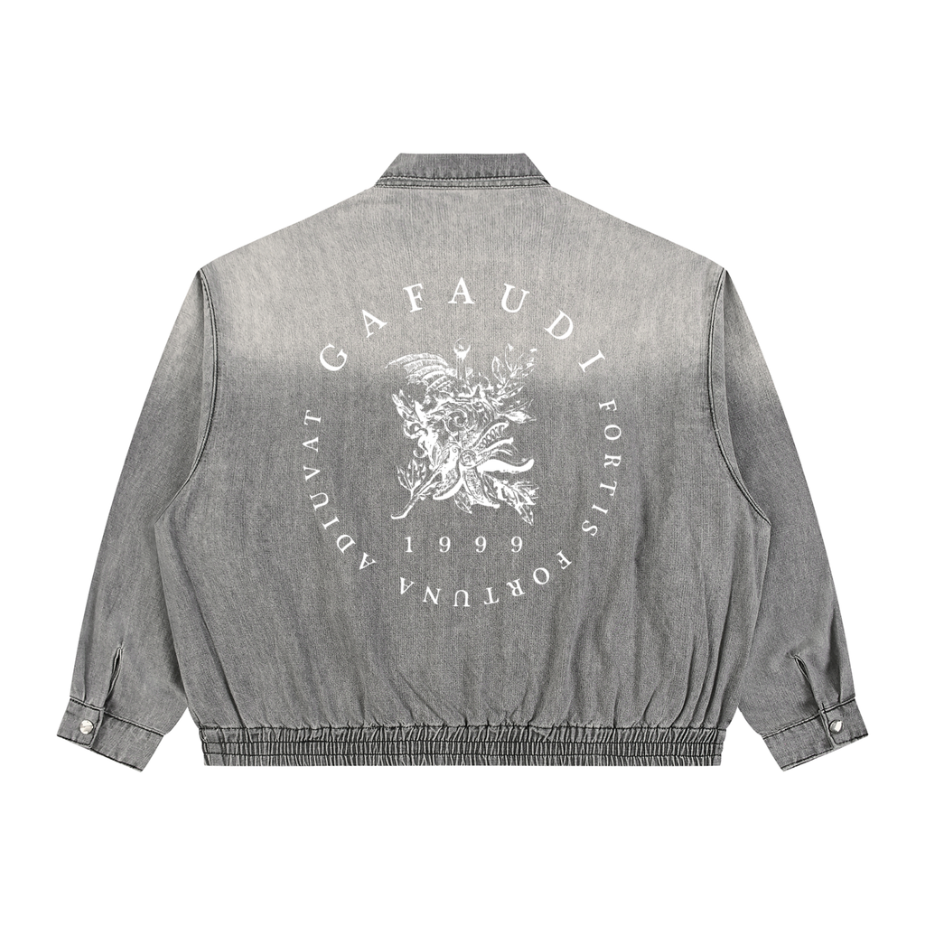 GAFAUDI Unisex Vintage Wash Full-Zip Denim Jacket