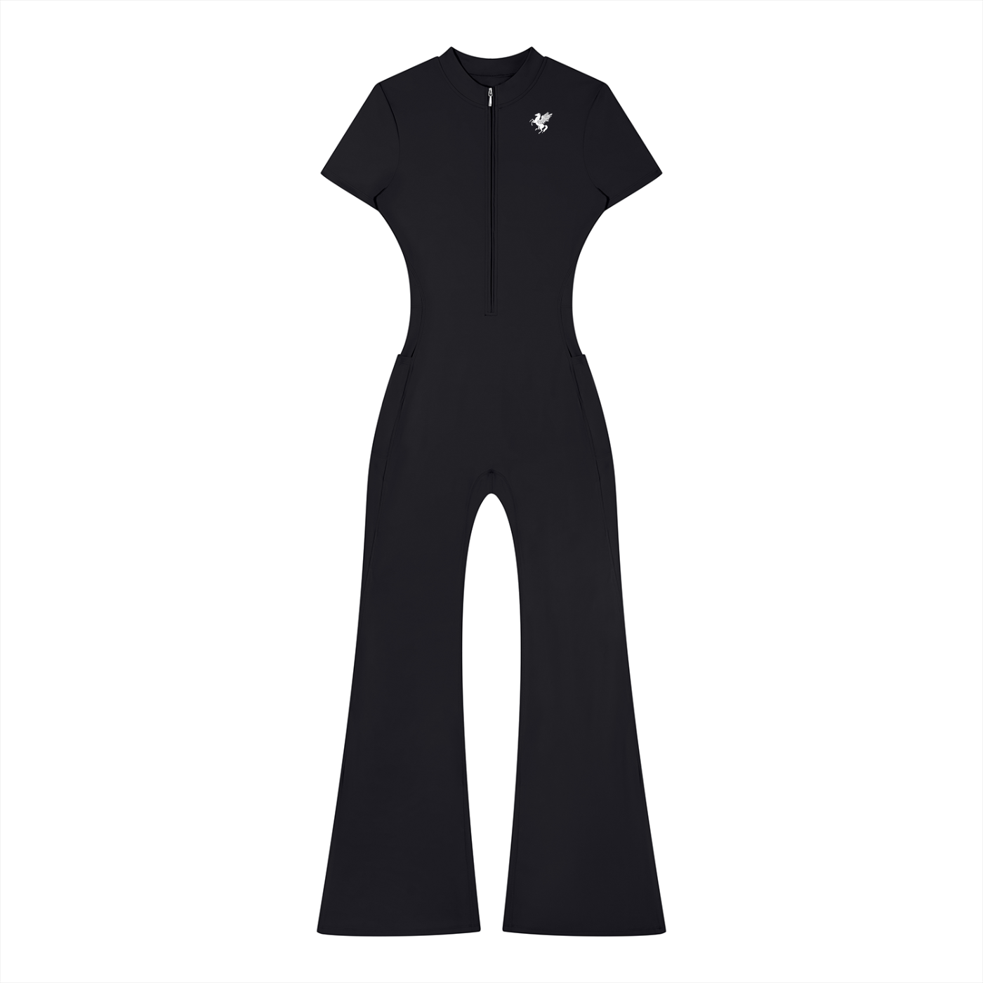 GAFAUDI Women’s Tight Flared Leg Quarter-Zip Jumpsuit