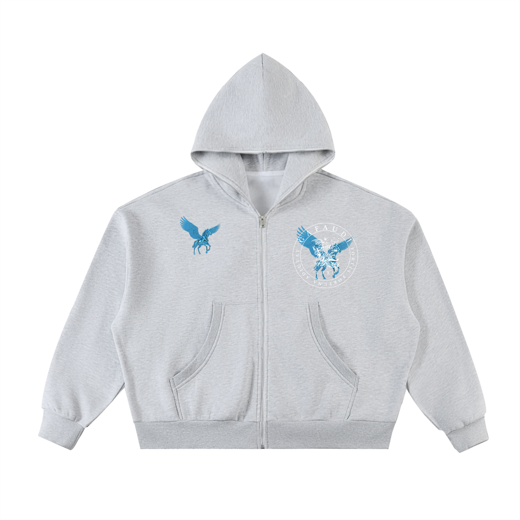 GAFAUDI ASCENSION - 'AZURE ROYALE' Fleeced Full-Zip Boxy Hoodie