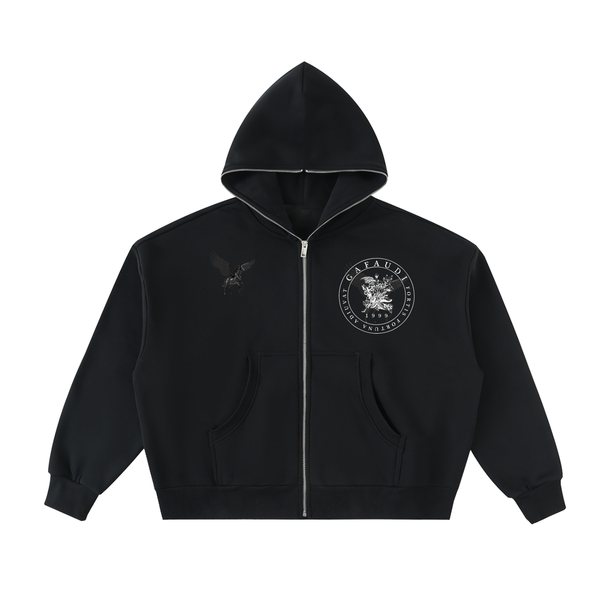 GAFAUDI ASCENSION - OBSIDIAN NOIR Fleeced Full-Zip Boxy Hoodie