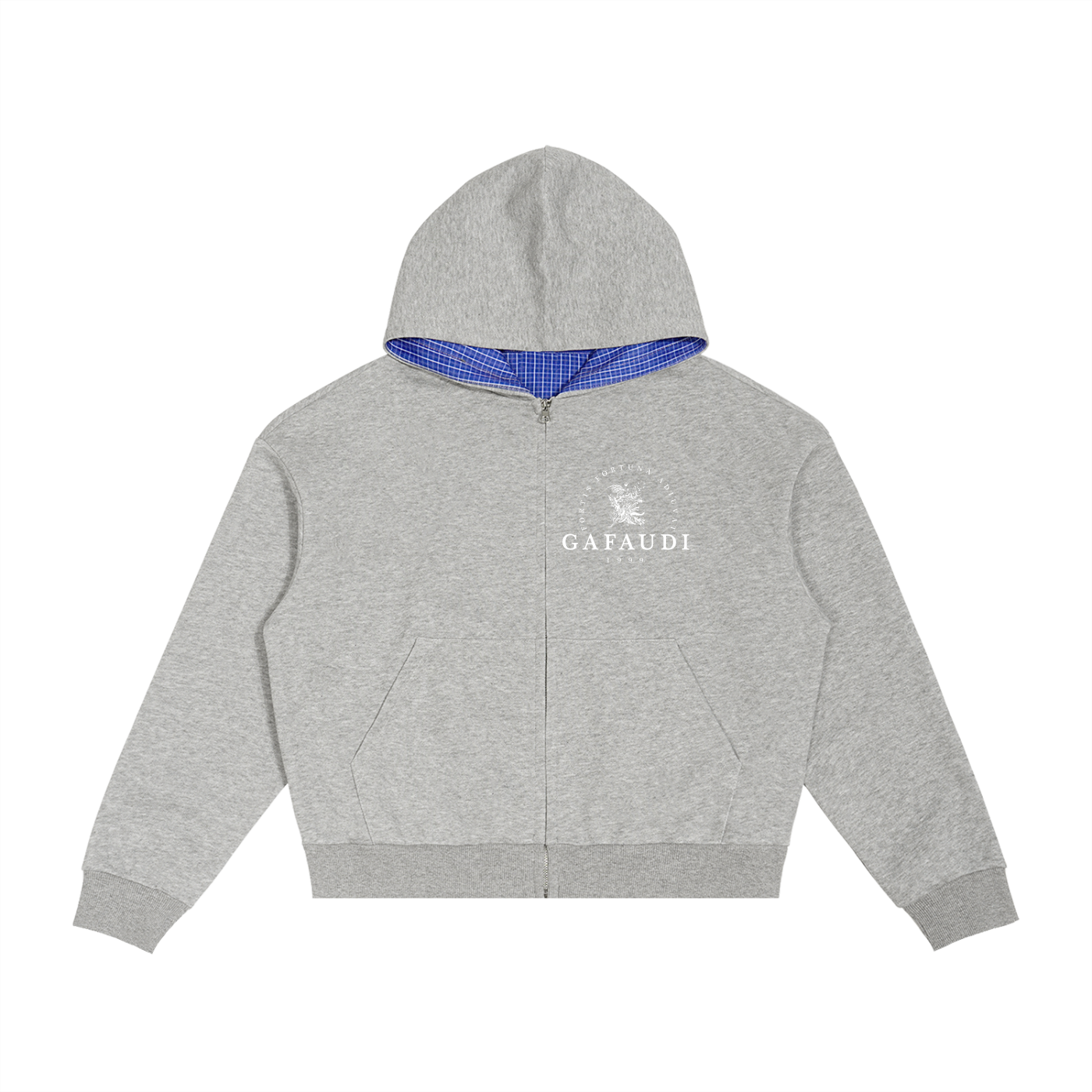 GAFAUDI Contrast Plaid Boxy Zip Hoodie