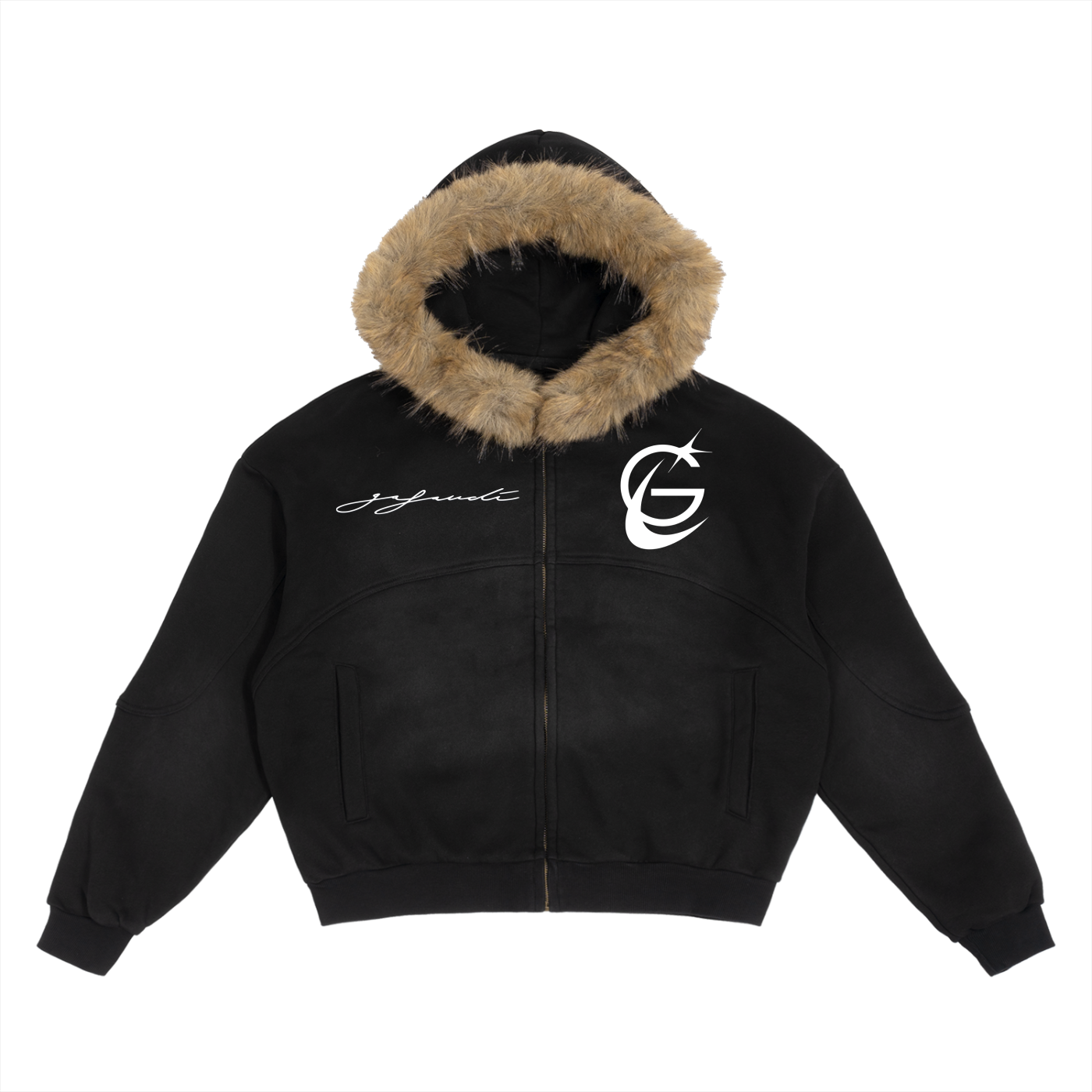 GAFAUDI "Stella Nova" Sun Fade Boxy Detachable Fur Hoodie