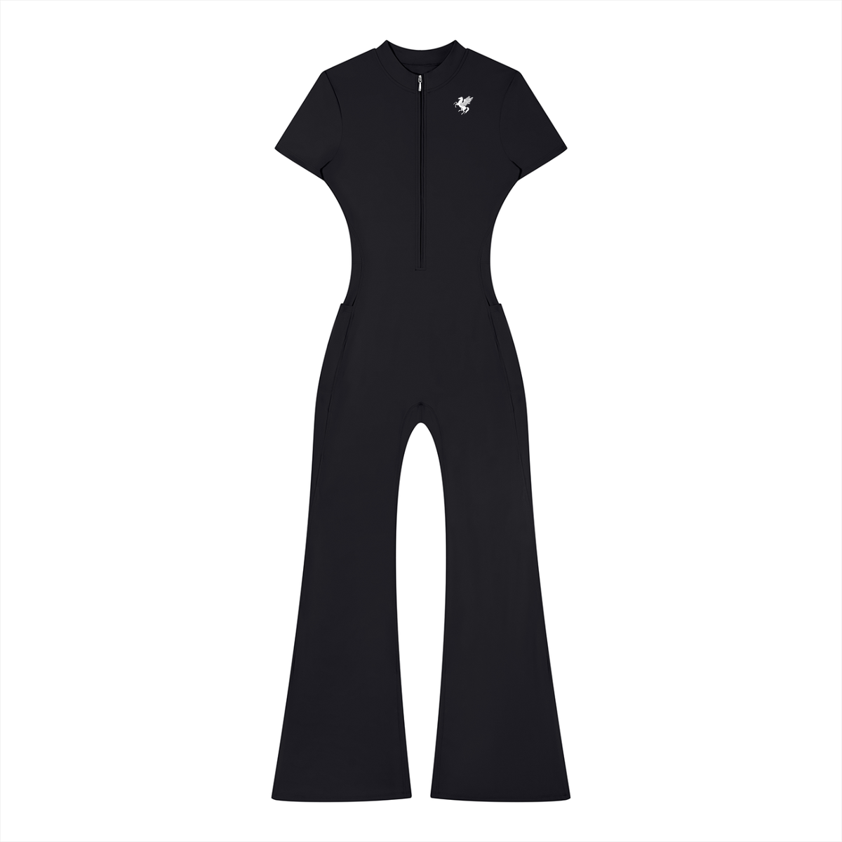 GAFAUDI Women’s Tight Flared Leg Quarter-Zip Jumpsuit