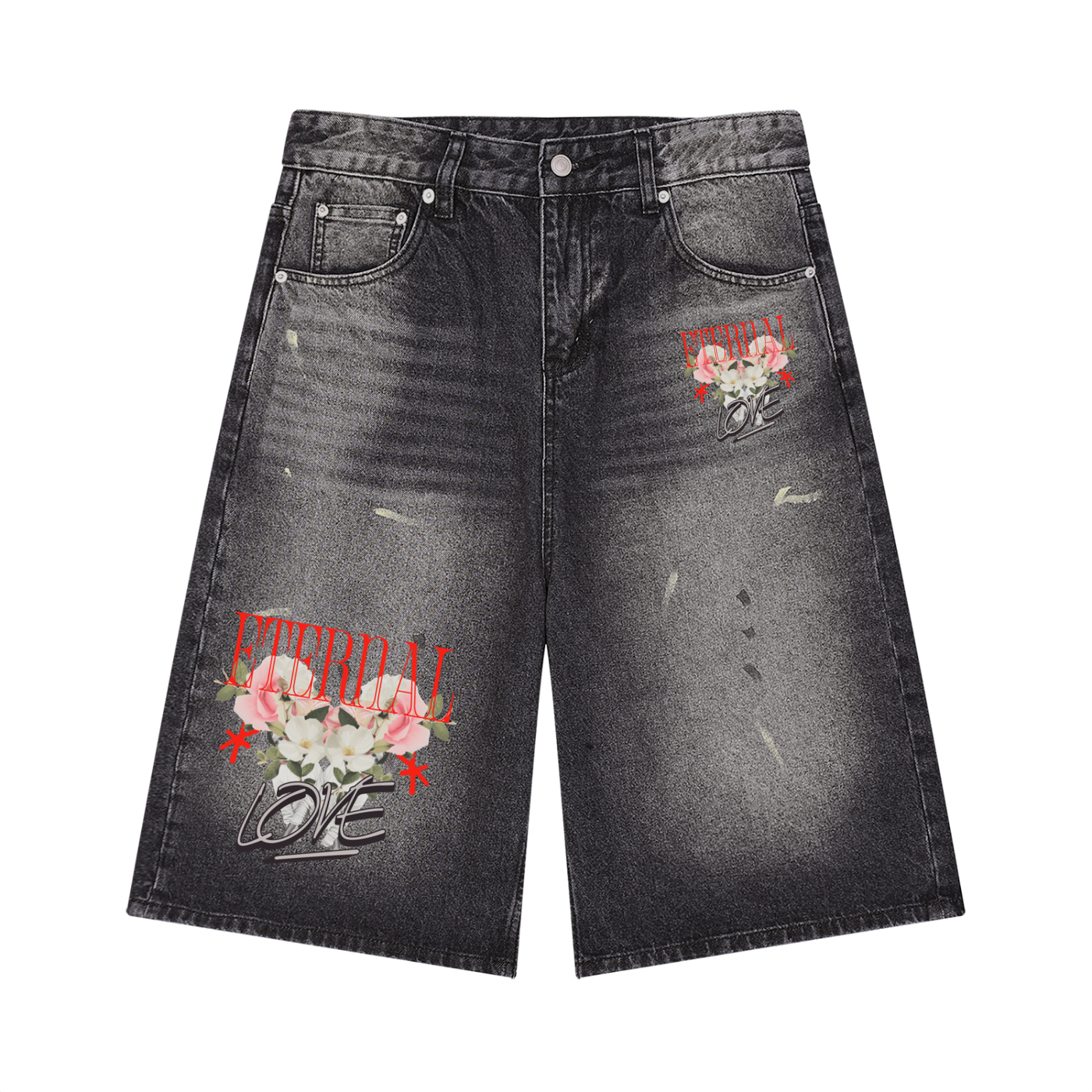 GAFAUDI Men’s Vintage Wash Wide Leg Denim Shorts