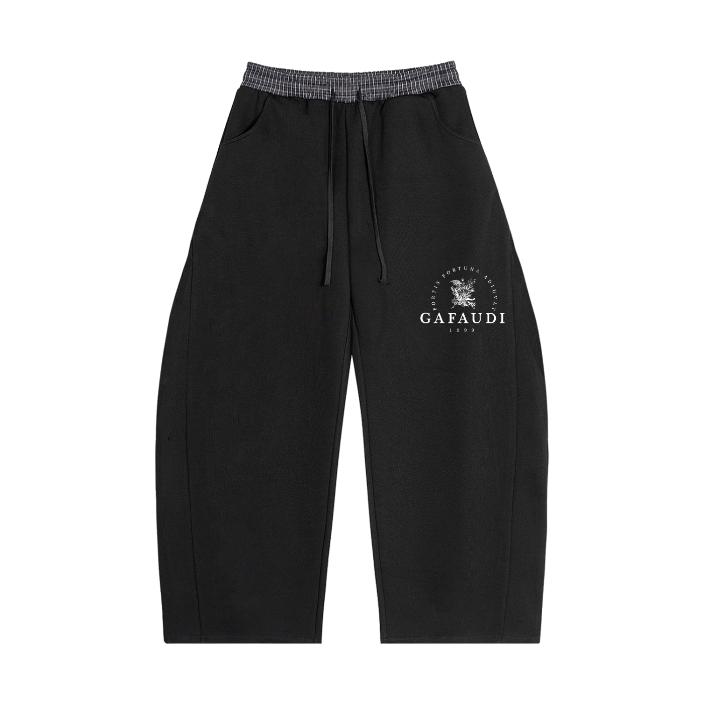 GAFAUDI Plaid Waistband Barrel Sweatpants