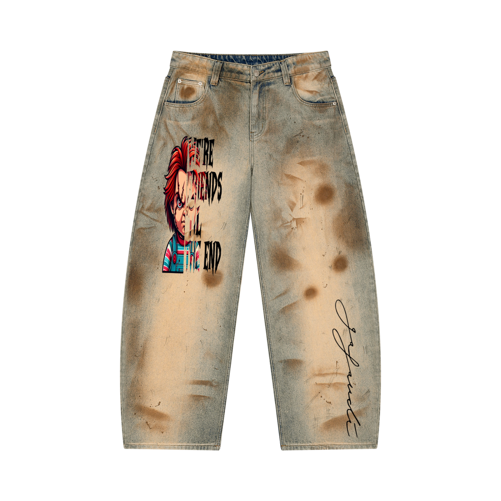 GAFAUDI Men’s Vintage Wash Barrel Leg Jeans