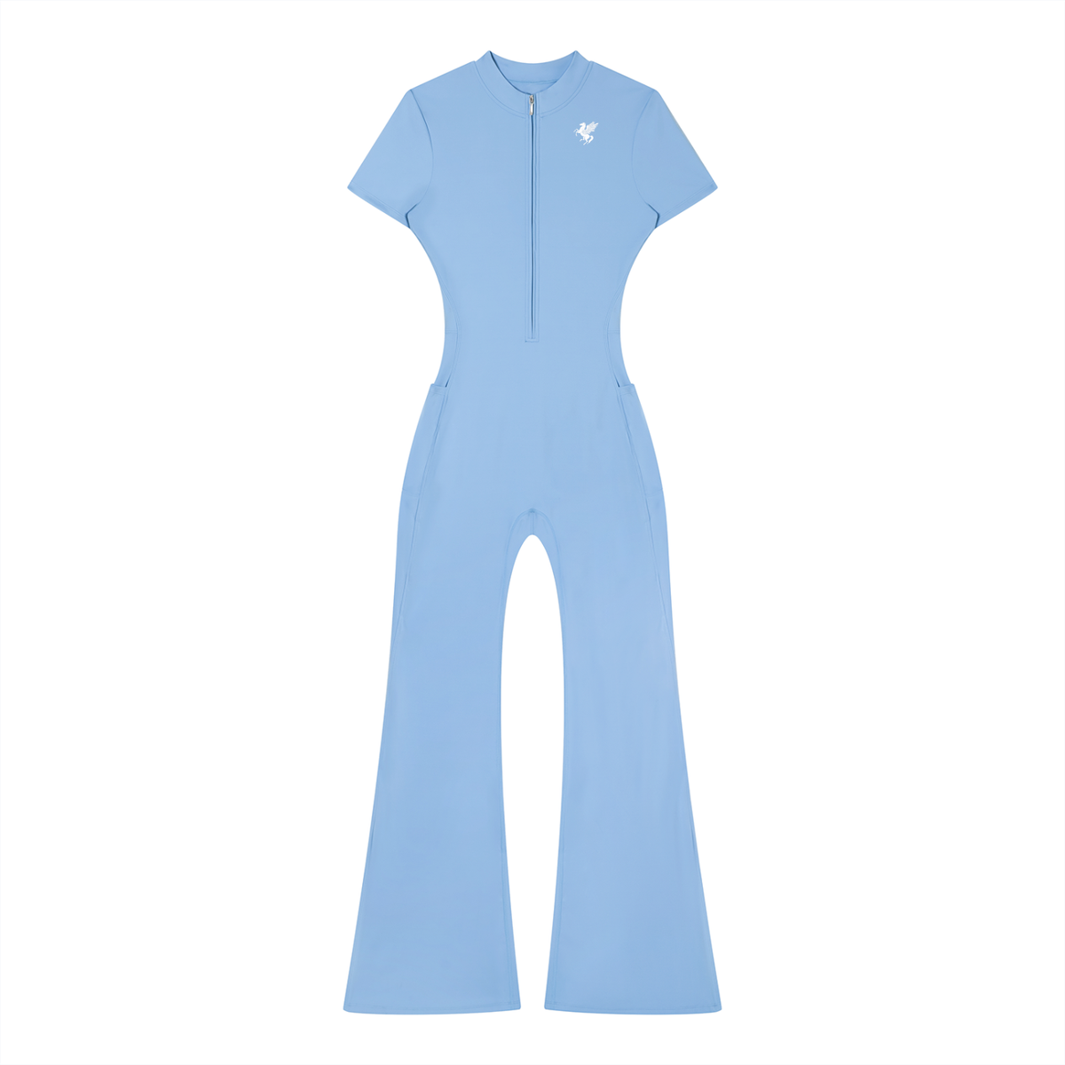 GAFAUDI Women’s Tight Flared Leg Quarter-Zip Jumpsuit
