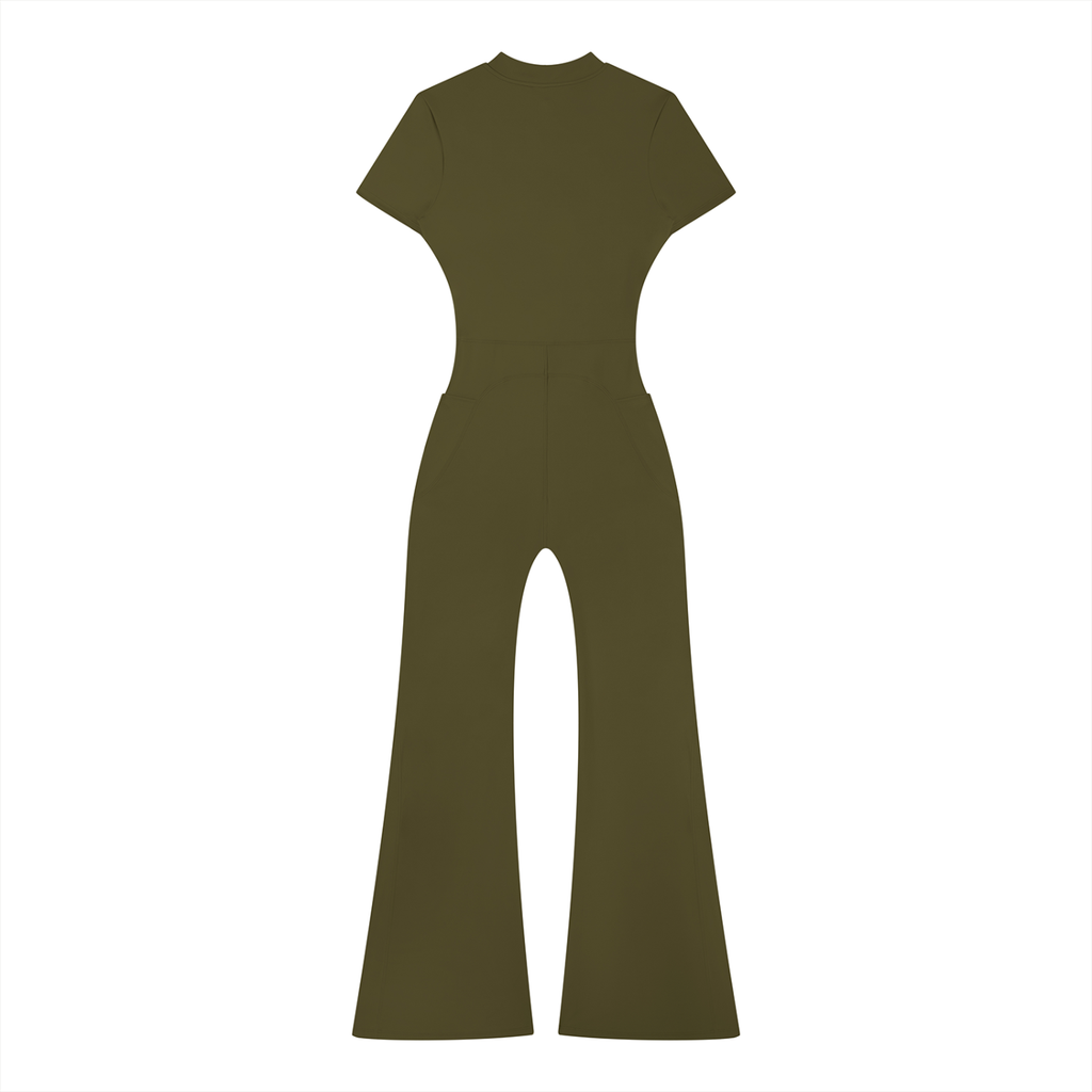 GAFAUDI Women’s Tight Flared Leg Quarter-Zip Jumpsuit