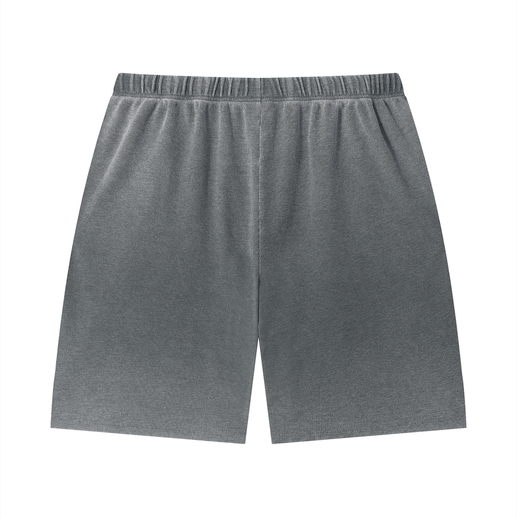 GAFAUDI Unisex Vintage Wash Sunfade Waffle Raw Hem Shorts