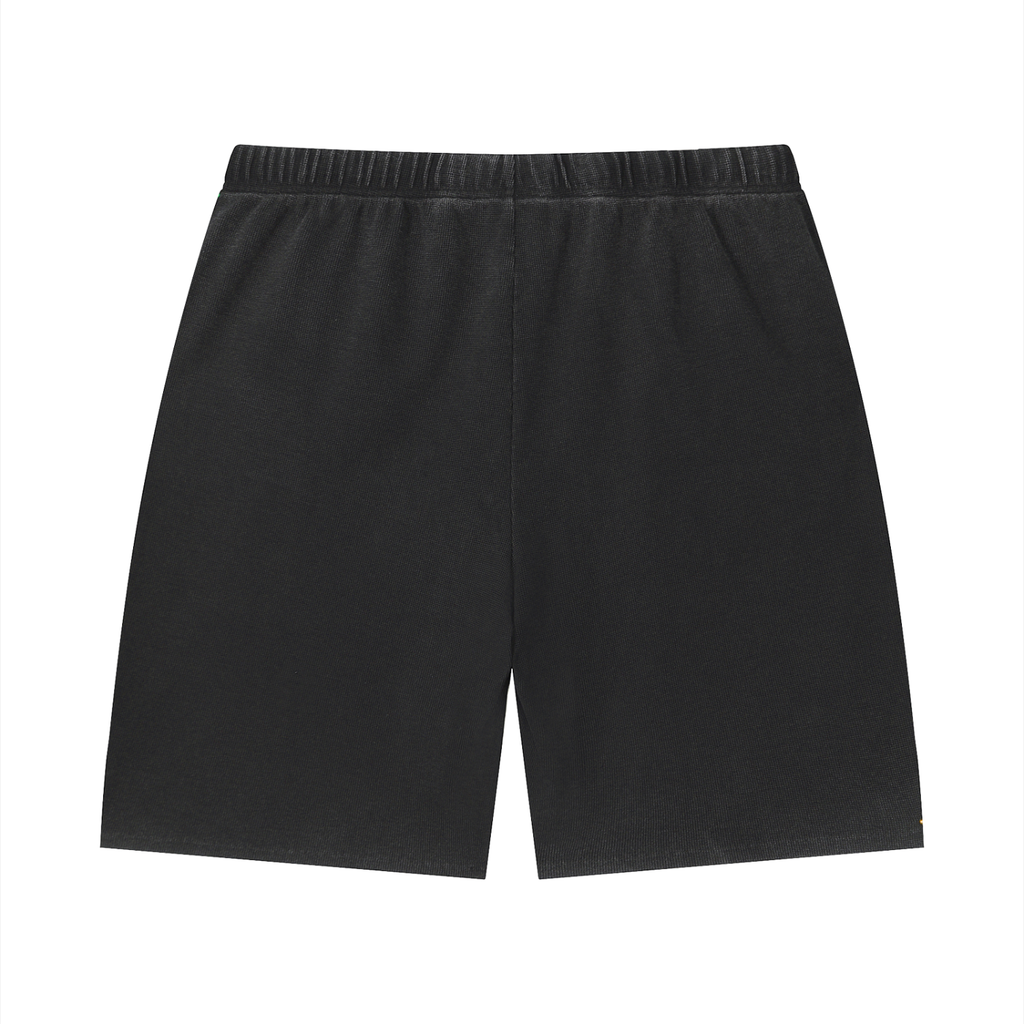 GAFAUDI Unisex Vintage Wash Sunfade Waffle Raw Hem Shorts