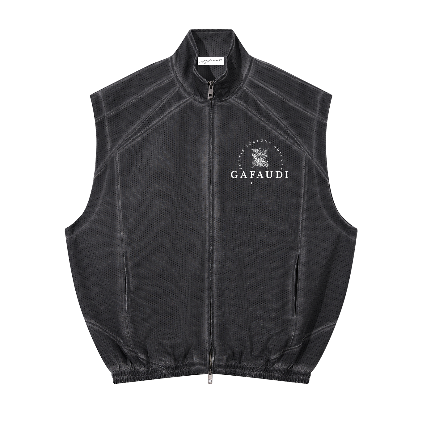 GAFAUDI Unisex Vintage Wash Mesh Full-Zip Vest