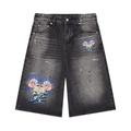 GAFAUDI Men’s Vintage Wash Wide Leg Denim Shorts