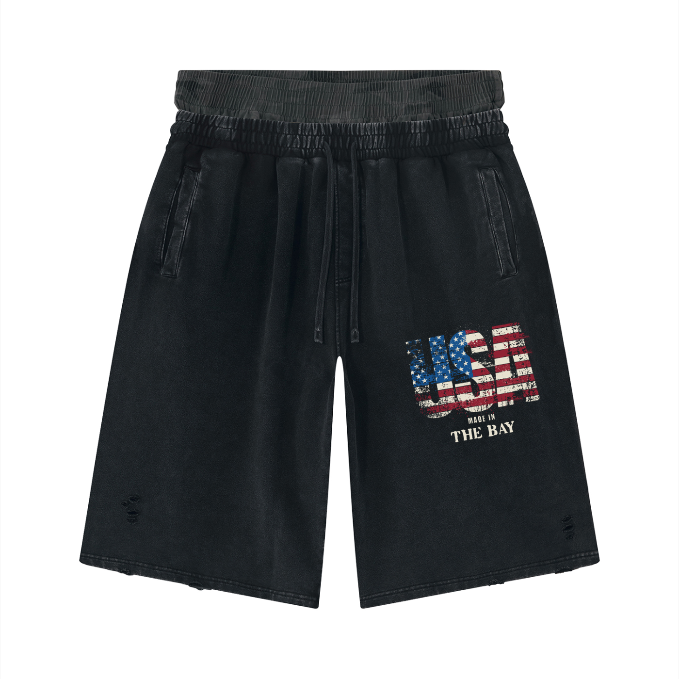 GAFAUDI Unisex Vintage Wash Distressed Wide Leg Shorts