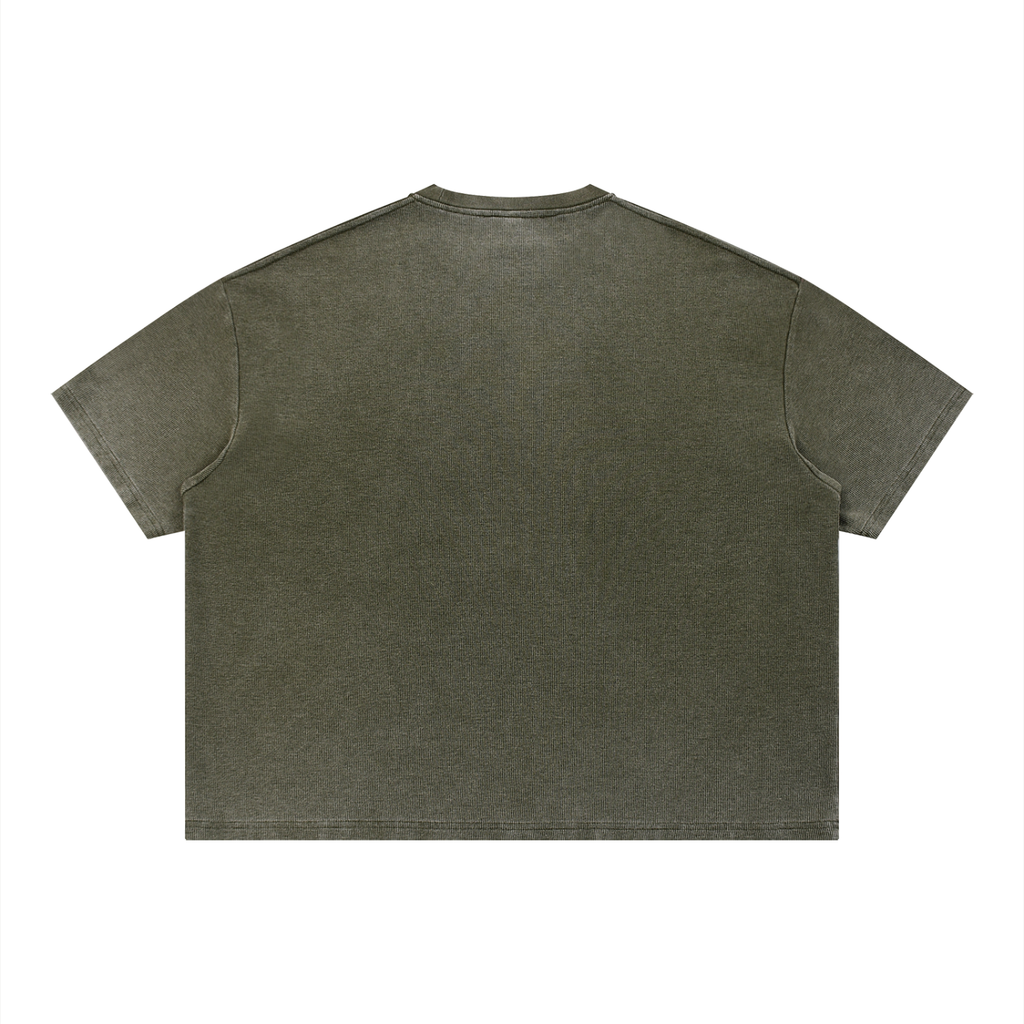 GAFAUDI Unisex Vintage Wash Sunfade Boxy Waffle T-Shirt
