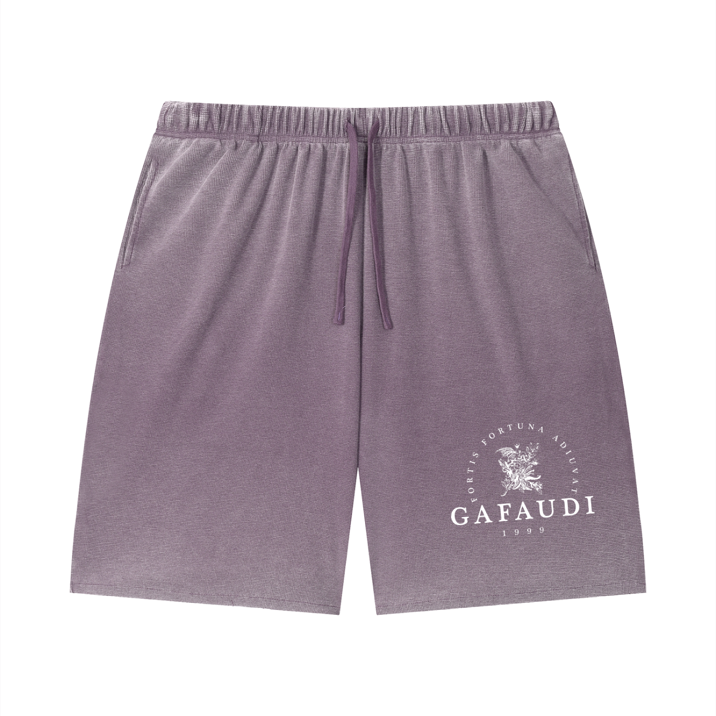 GAFAUDI Unisex Vintage Wash Sunfade Waffle Raw Hem Shorts