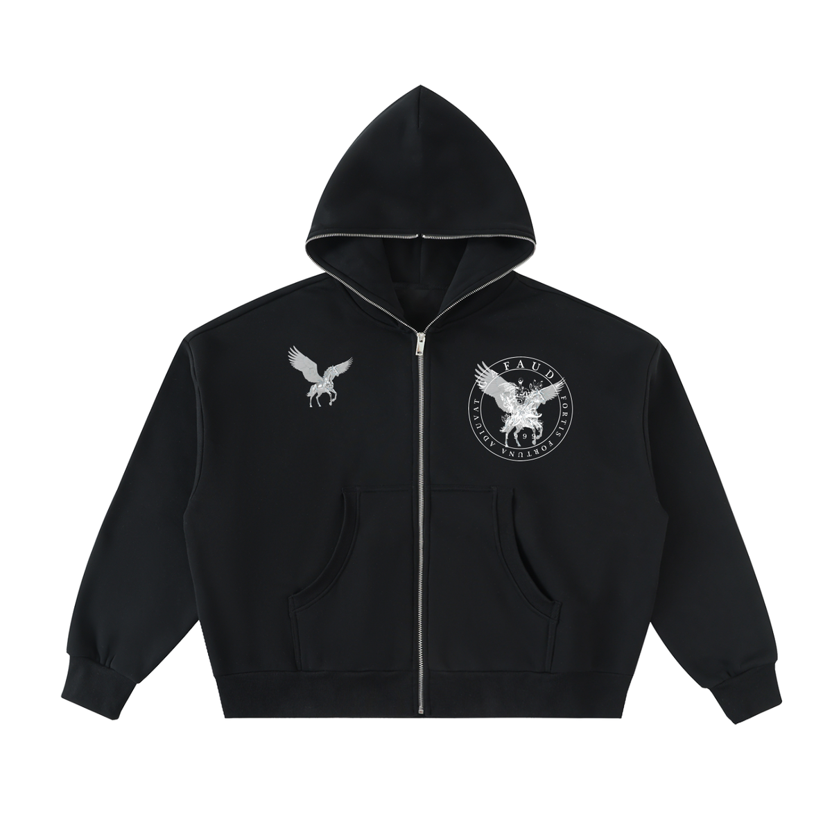 GAFAUDI ASCENSION - ARGENTÉ Fleeced Full-Zip Boxy Hoodie