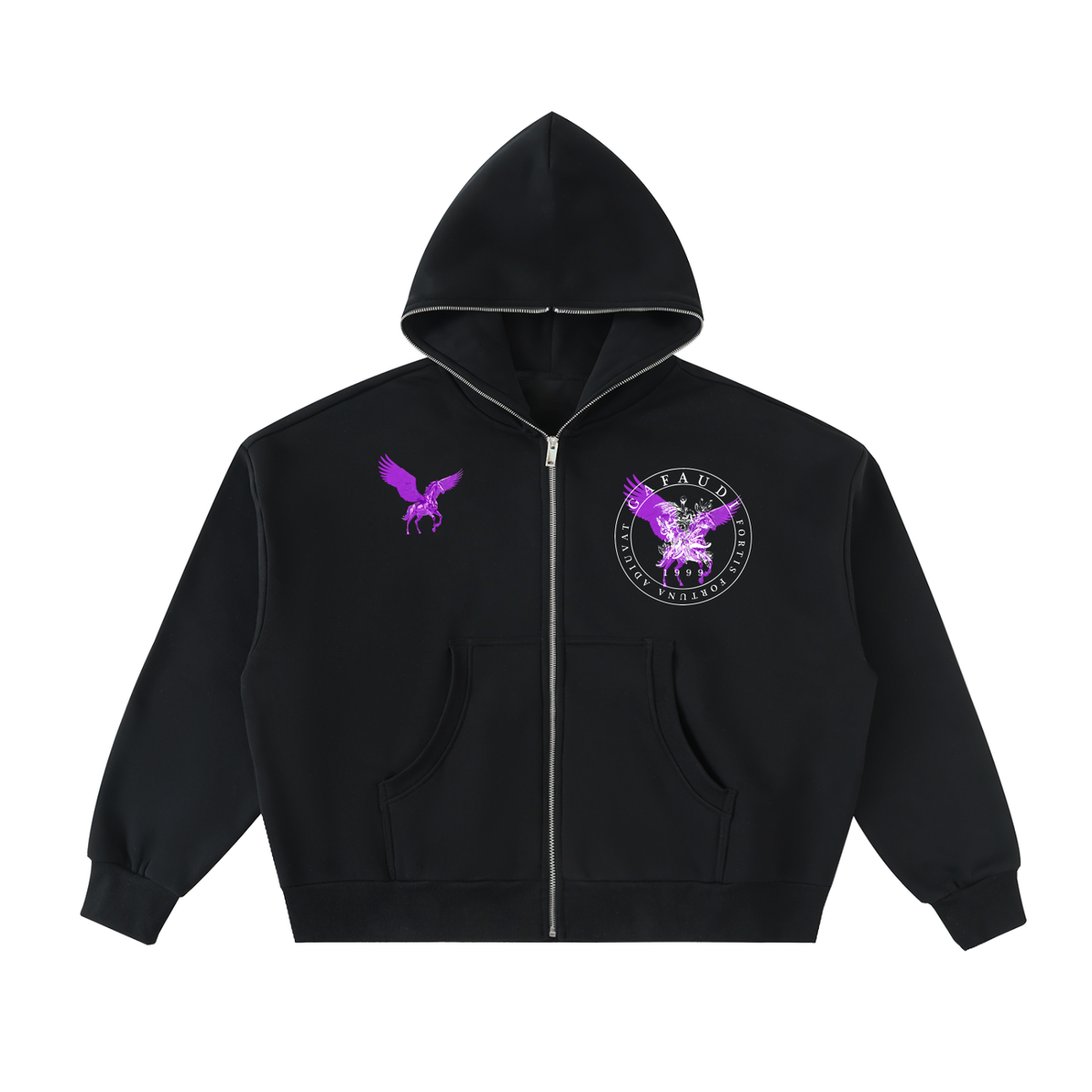 GAFAUDI ASCENSION - VIOLET IMPÉRIAL Fleeced Full-Zip Boxy Hoodie
