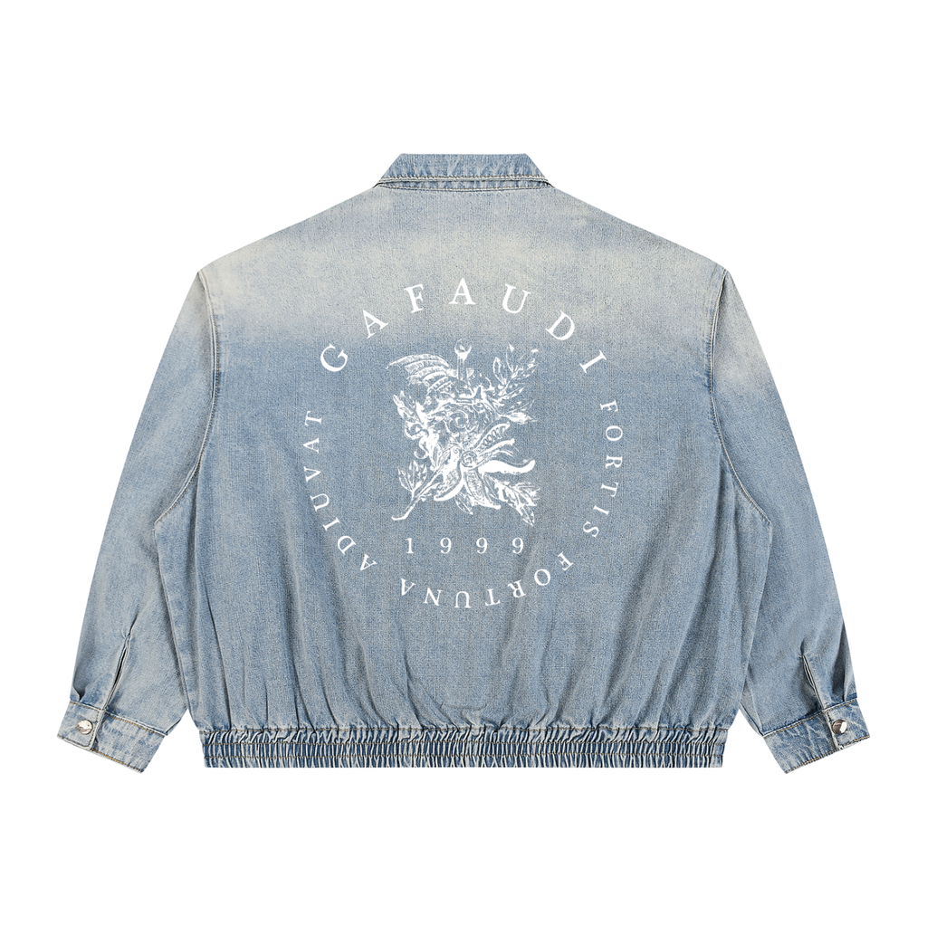 GAFAUDI Unisex Vintage Wash Full-Zip Denim Jacket