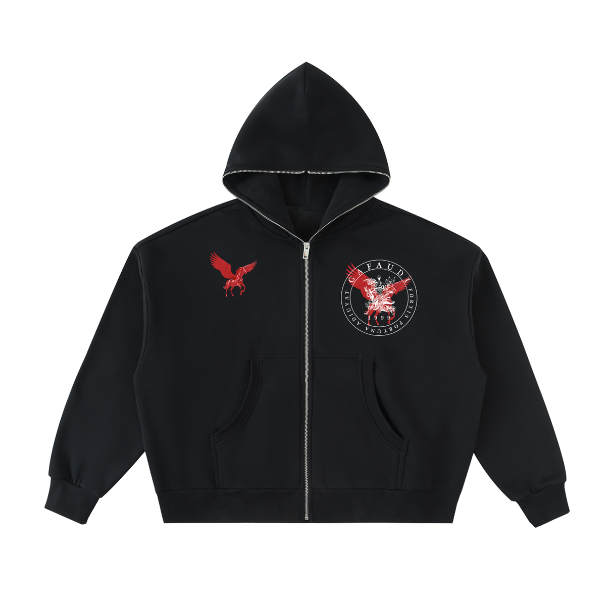 GAFAUDI ASCENSION - ROUGE SUPRÊME Fleeced Full-Zip Boxy Hoodie