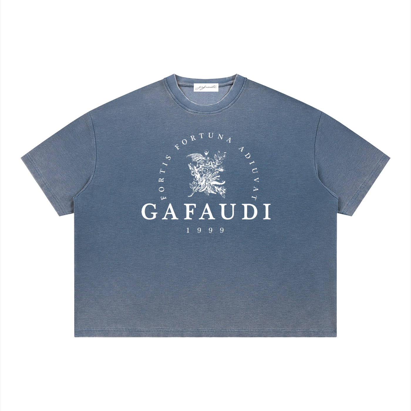 GAFAUDI Unisex Vintage Wash Sunfade Boxy Waffle T-Shirt