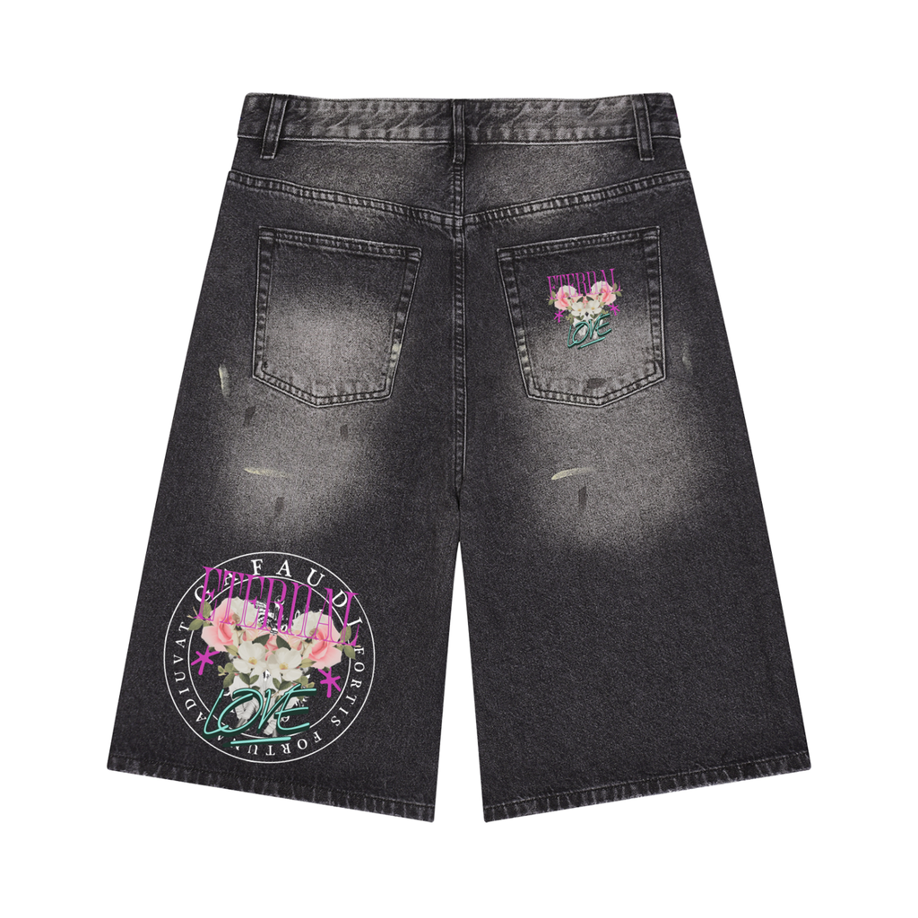 GAFAUDI Men’s Vintage Wash Wide Leg Denim Shorts