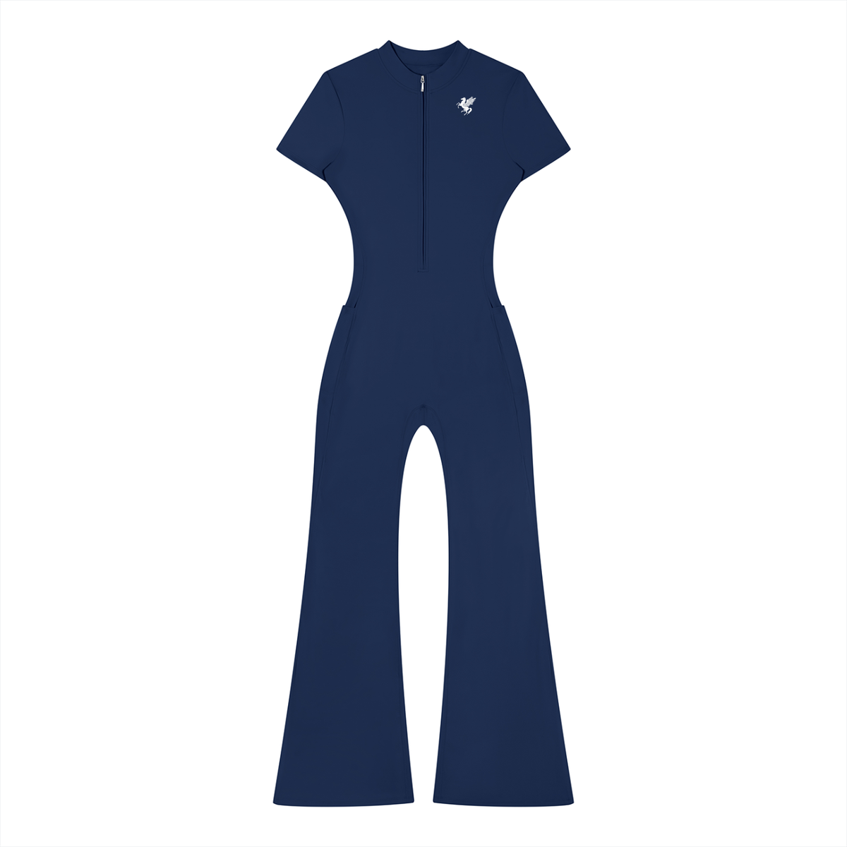GAFAUDI Women’s Tight Flared Leg Quarter-Zip Jumpsuit