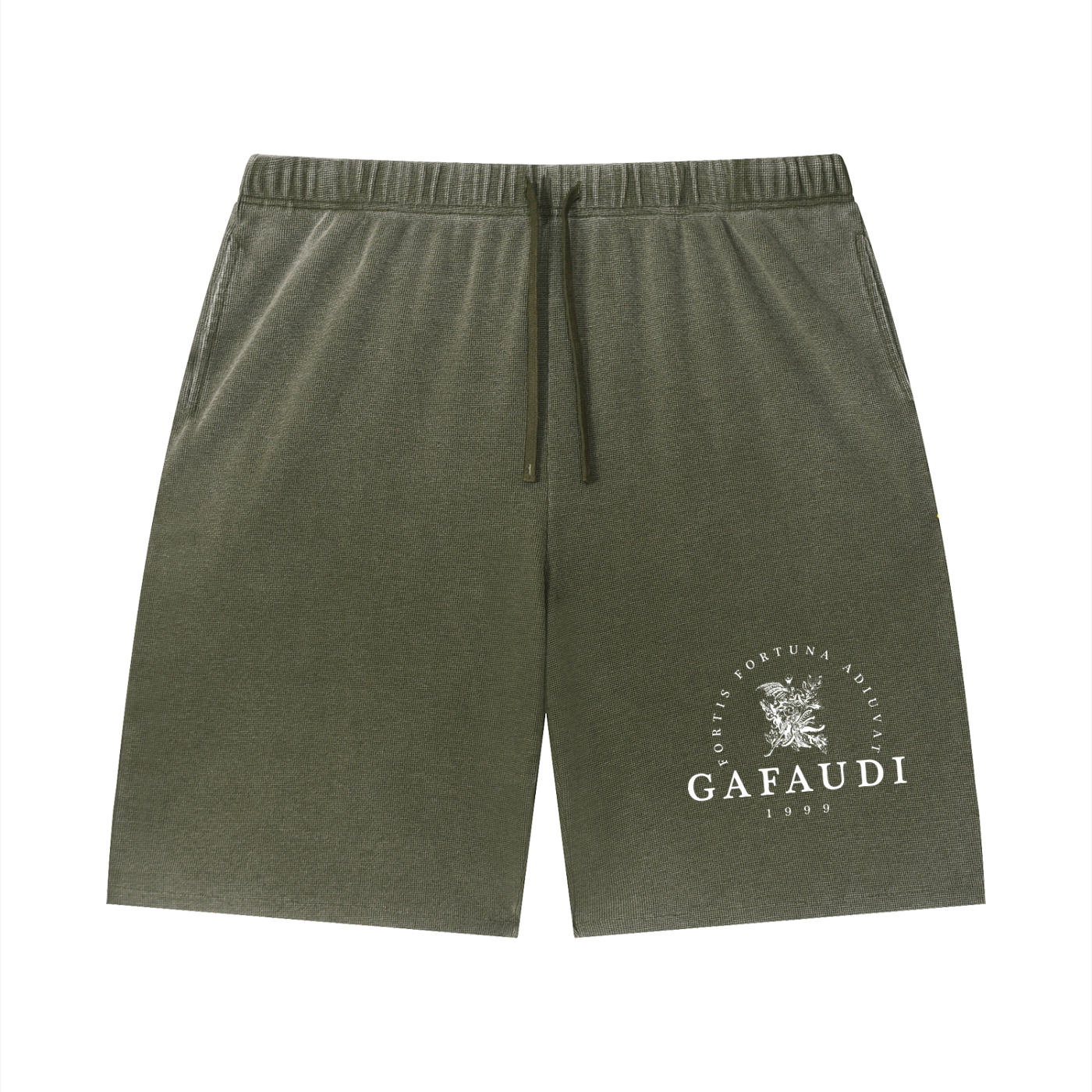 GAFAUDI Unisex Vintage Wash Sunfade Waffle Raw Hem Shorts