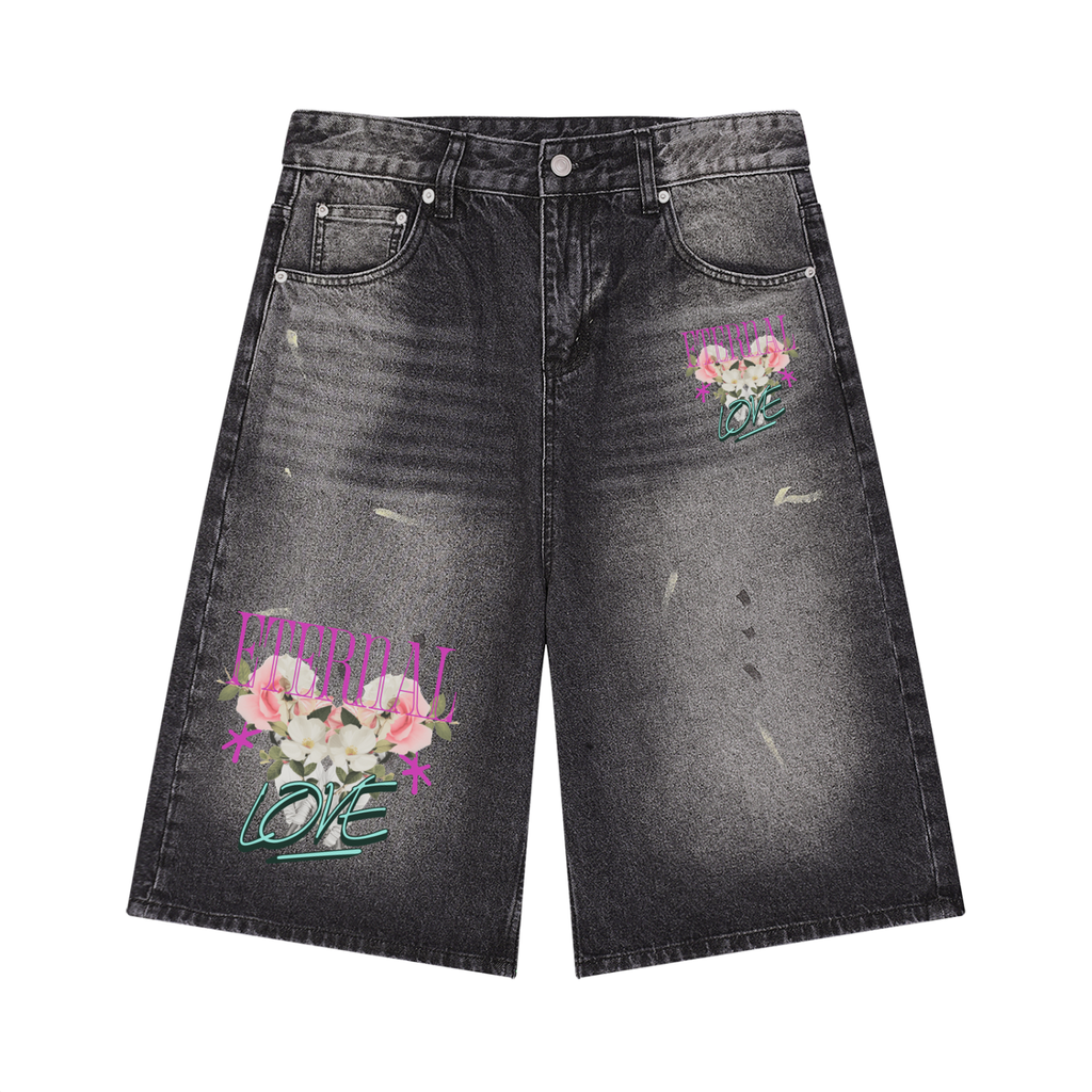 GAFAUDI Men’s Vintage Wash Wide Leg Denim Shorts