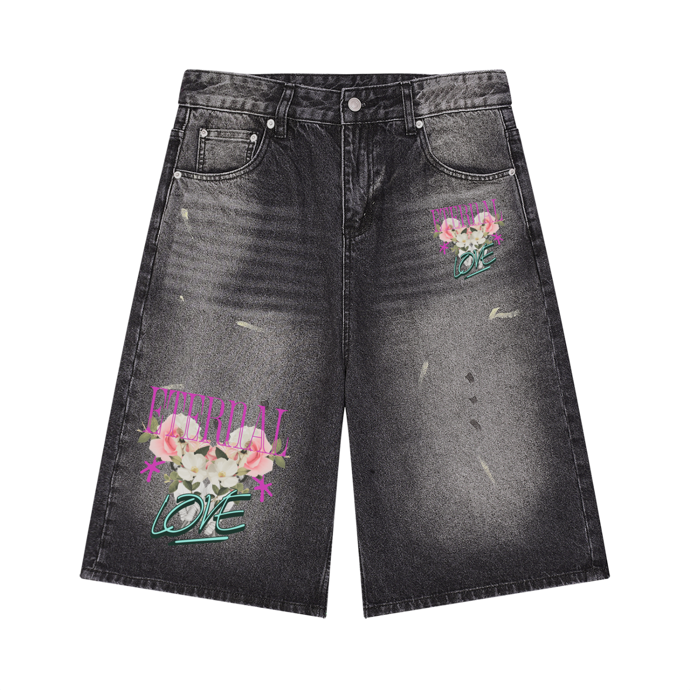GAFAUDI Men’s Vintage Wash Wide Leg Denim Shorts