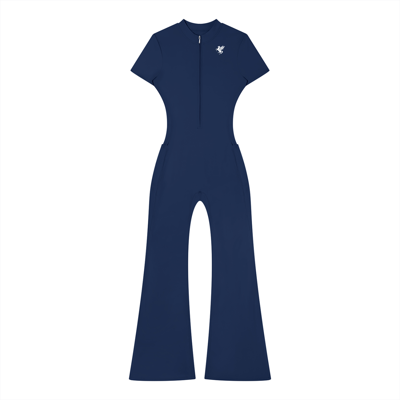 GAFAUDI Women’s Tight Flared Leg Quarter-Zip Jumpsuit