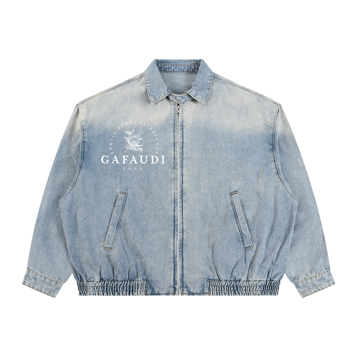 GAFAUDI Unisex Vintage Wash Full-Zip Denim Jacket