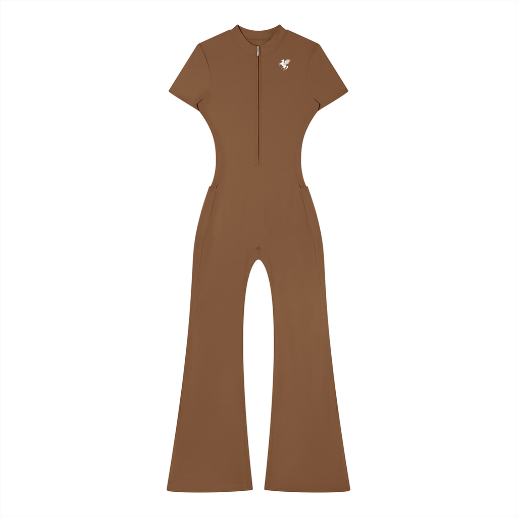 GAFAUDI Women’s Tight Flared Leg Quarter-Zip Jumpsuit