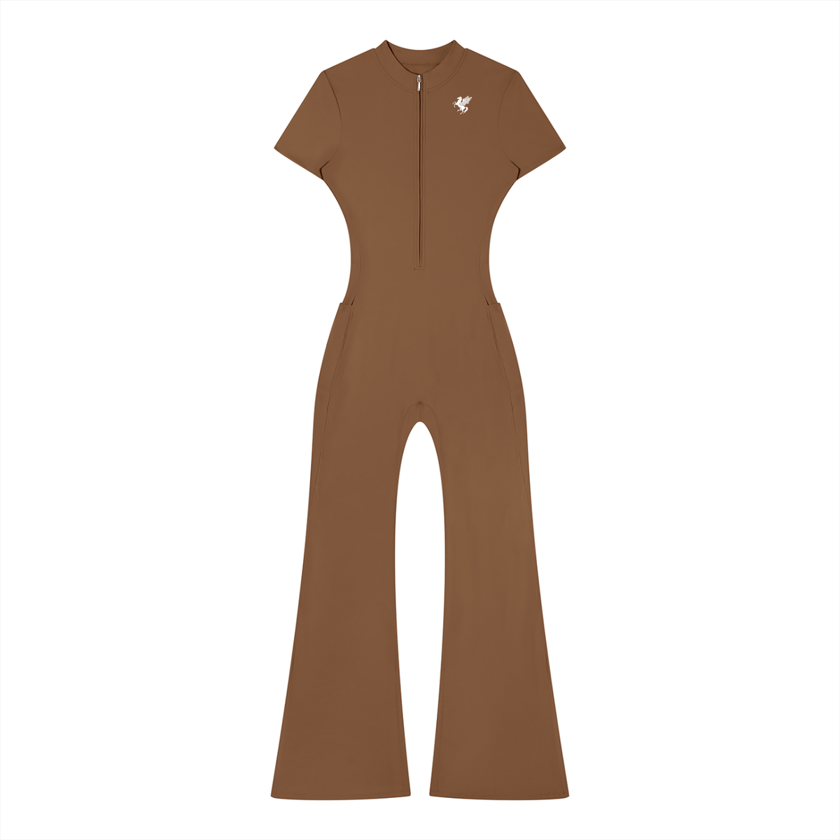 GAFAUDI Women’s Tight Flared Leg Quarter-Zip Jumpsuit