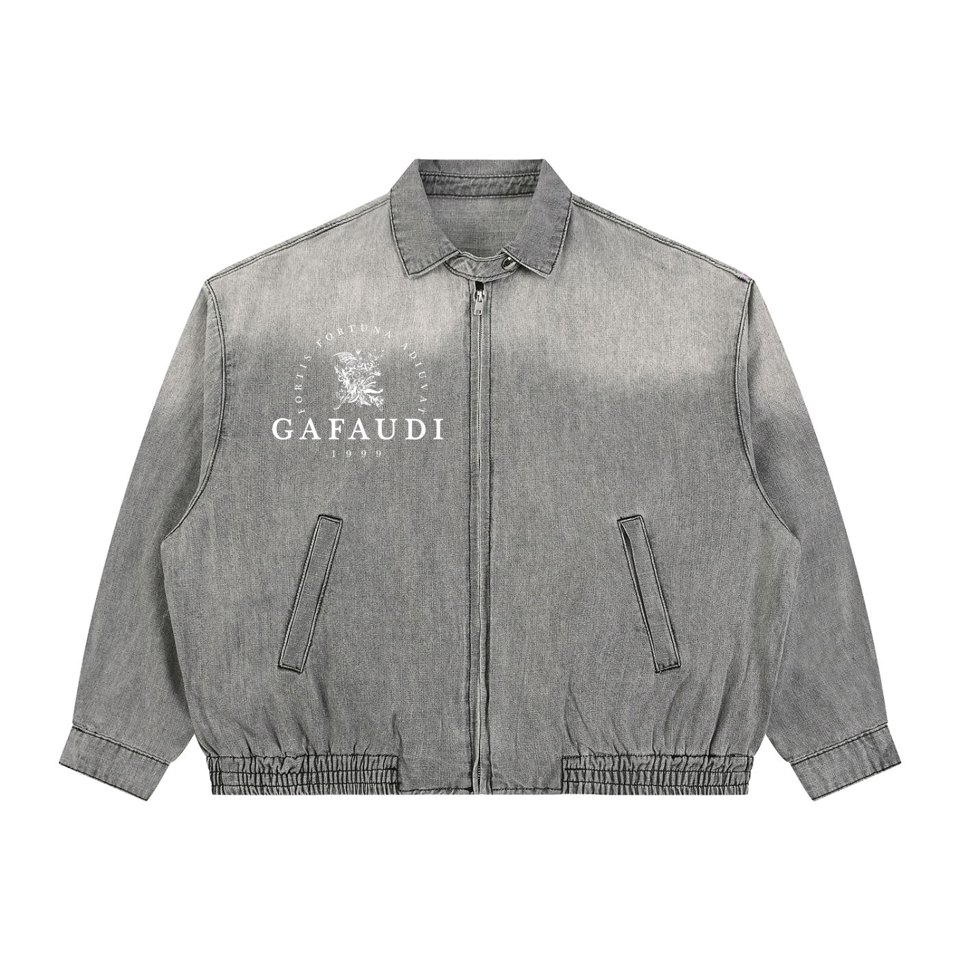GAFAUDI Unisex Vintage Wash Full-Zip Denim Jacket