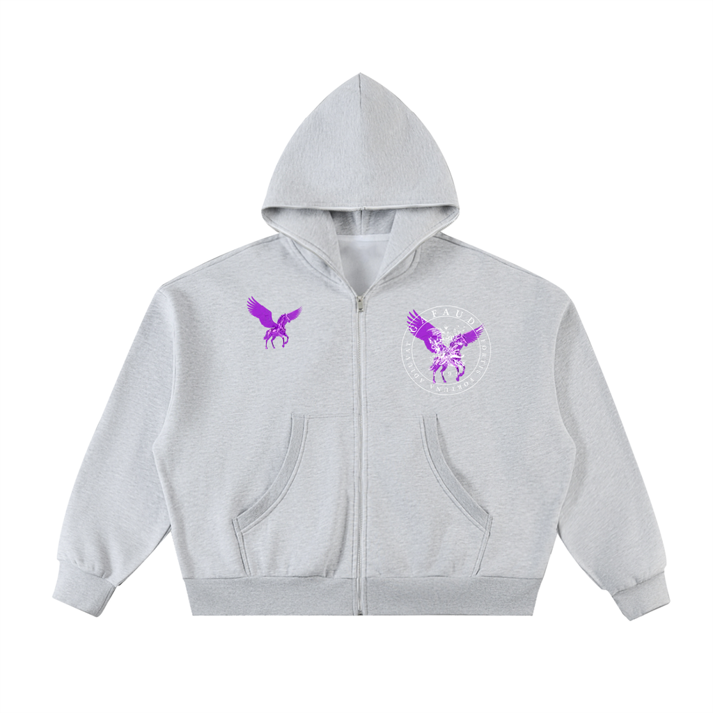 GAFAUDI Fleeced Full-Zip Boxy Hoodie