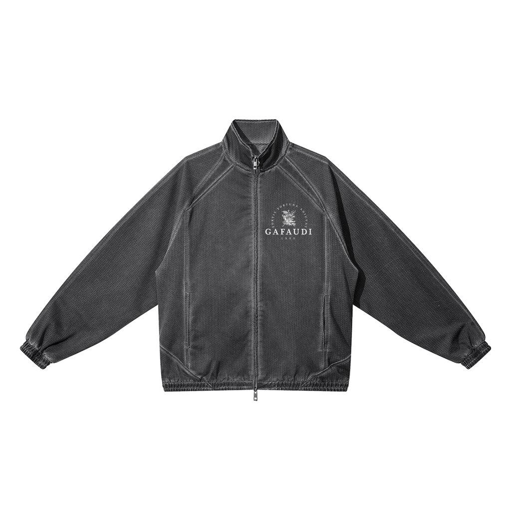 GAFAUDI Unisex Vintage Wash Full Zip Mesh Jacket