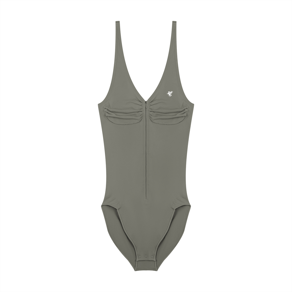GAFAUDI Women’s Full-Zip Ruched Bodysuit